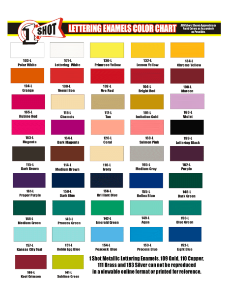1 Shot Color Chart Set Lettering Enamels Fluorescent 50 OFF