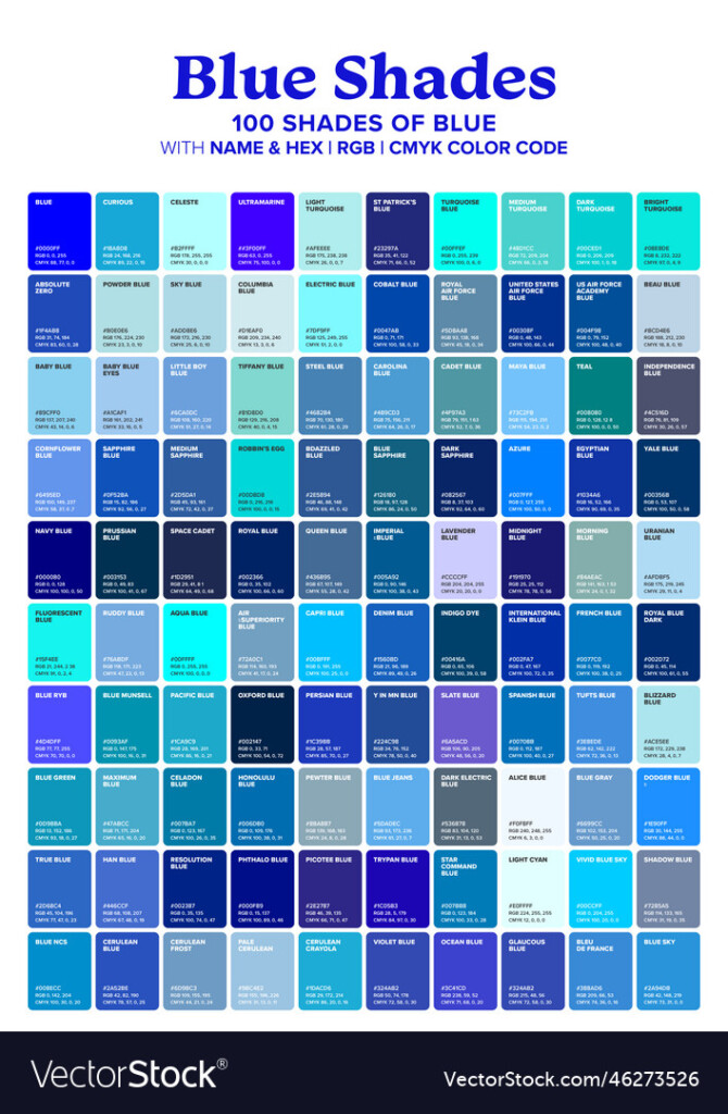 100 Shades Of Blue Color Names HEX RGB CMYK Codes 42 OFF