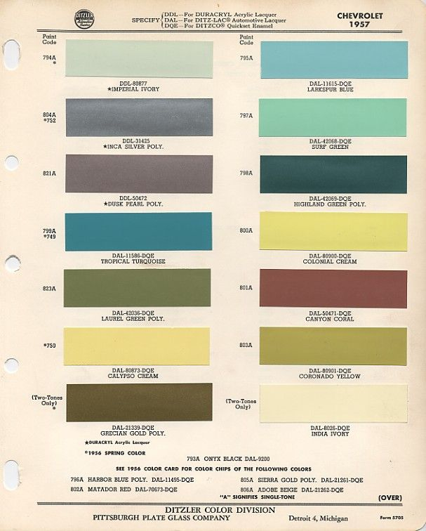 1957 Chevy Bel Air Color Chart