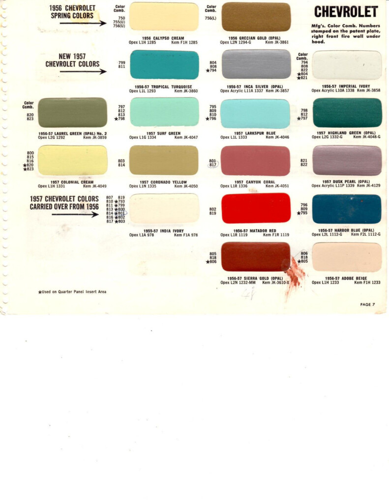 1957 Chevy Color Chart Printable Templates Free