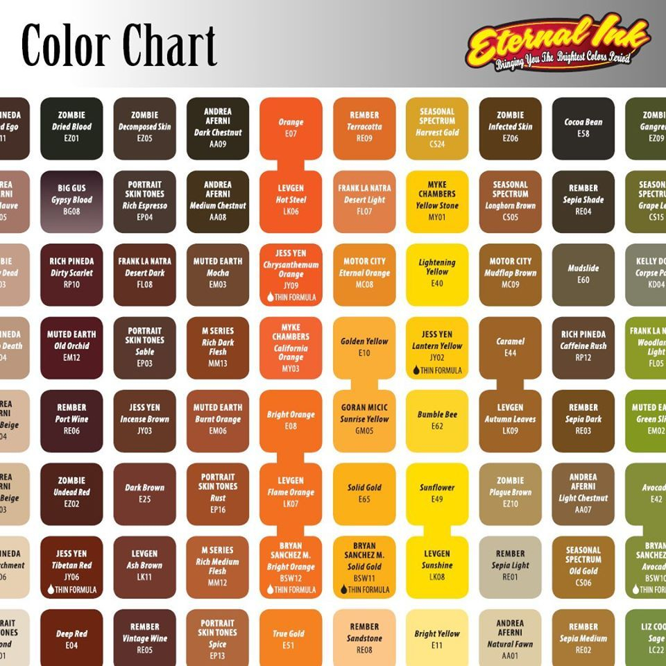  45 Tattoo Ink Color Mixing Chart