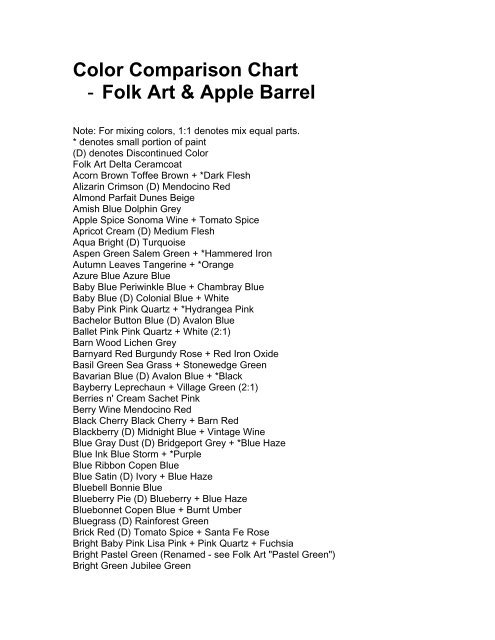Apple Barrel Craft Paint Color Chart Paint Color Ideas