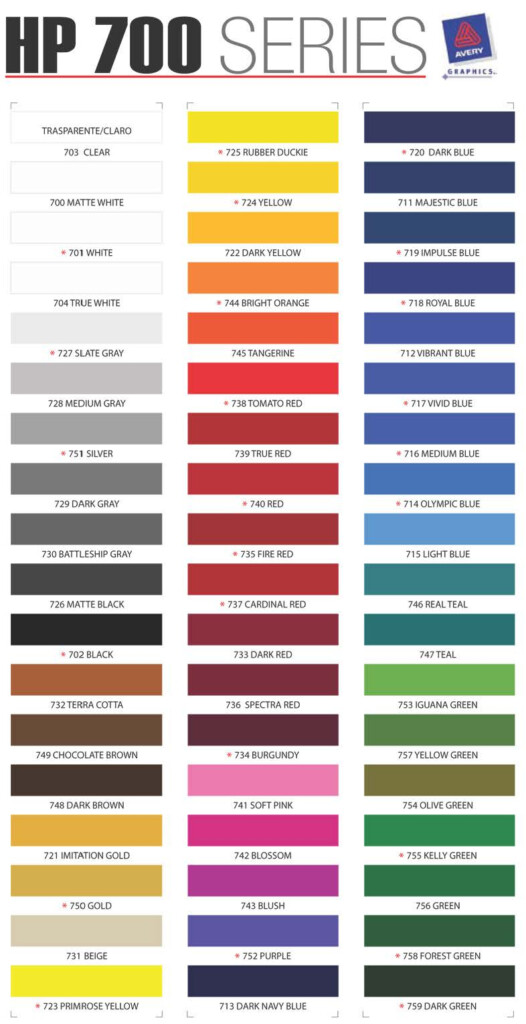 Avery Dennison Vinyl Color Chart