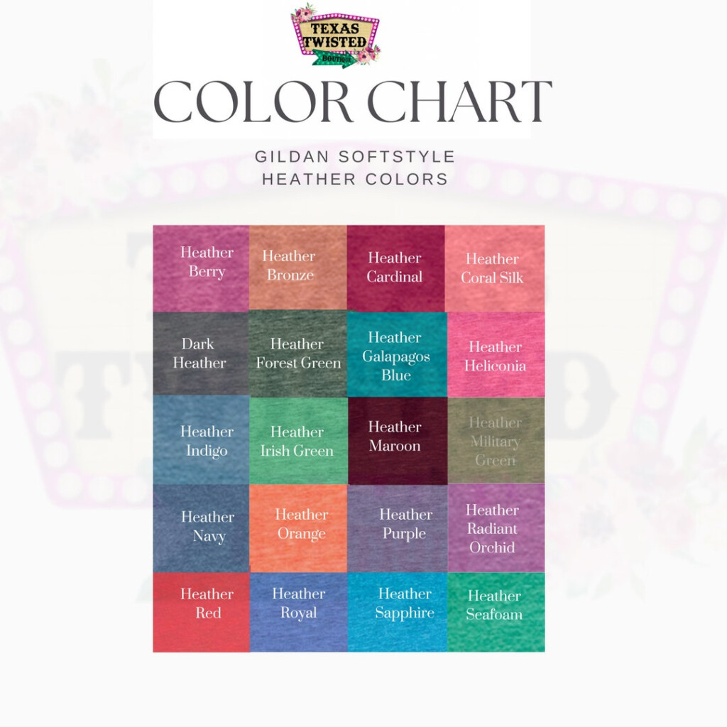 Color Chart For Gildan Softstyle Shirts Heather Colors Chart 64000 