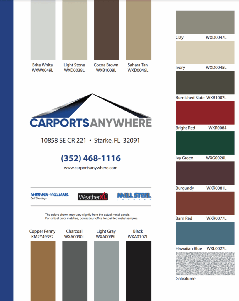 Color Chart PowerHouse Outdoor Structures