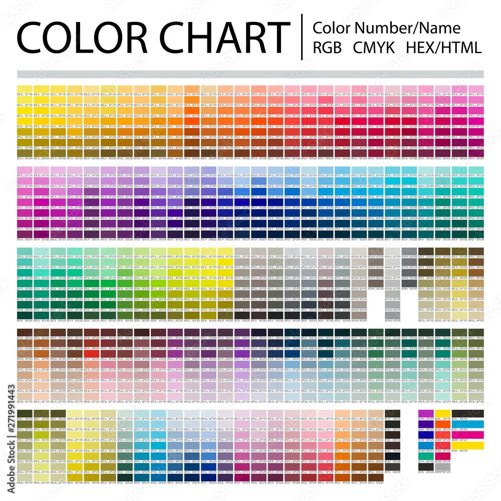 Color Chart Print Test Page Color Numbers Or Names RGB CMYK 