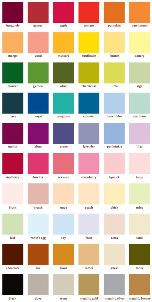 Color Names Chart Paint Color Chart Color Mixing Char Vrogue co