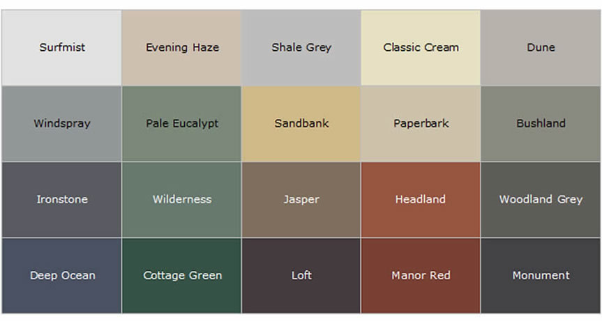 Colorbond Lvp Color Chart Car Interior Paint Used To Restore Toyota 
