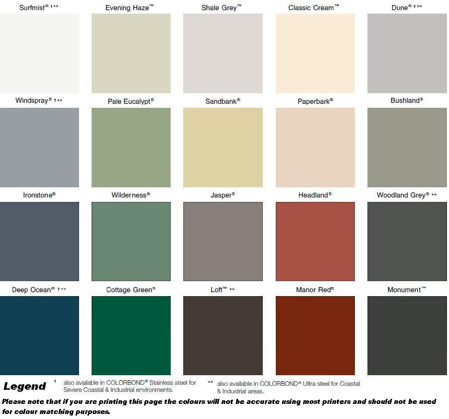 Colorbond Lvp Color Chart Colorbond Chart Colour Colours Standard Sectional