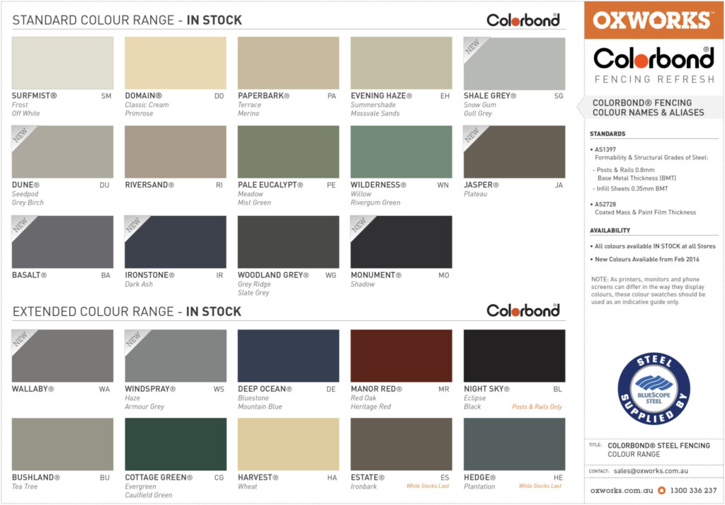 Colorbond Lvp Color Chart Colorbond Chart Colour Colours Standard Sectional