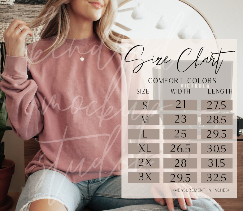 Comfort Colors 1566 Size Chart Comfort Colors Size Chart Etsy