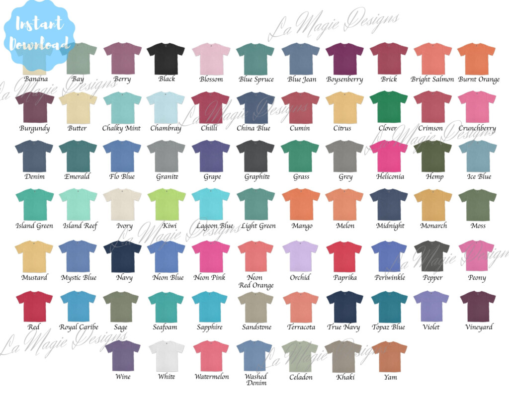 Comfort Colors 1717 Color Chart All Colors Color Chart For Comfort 