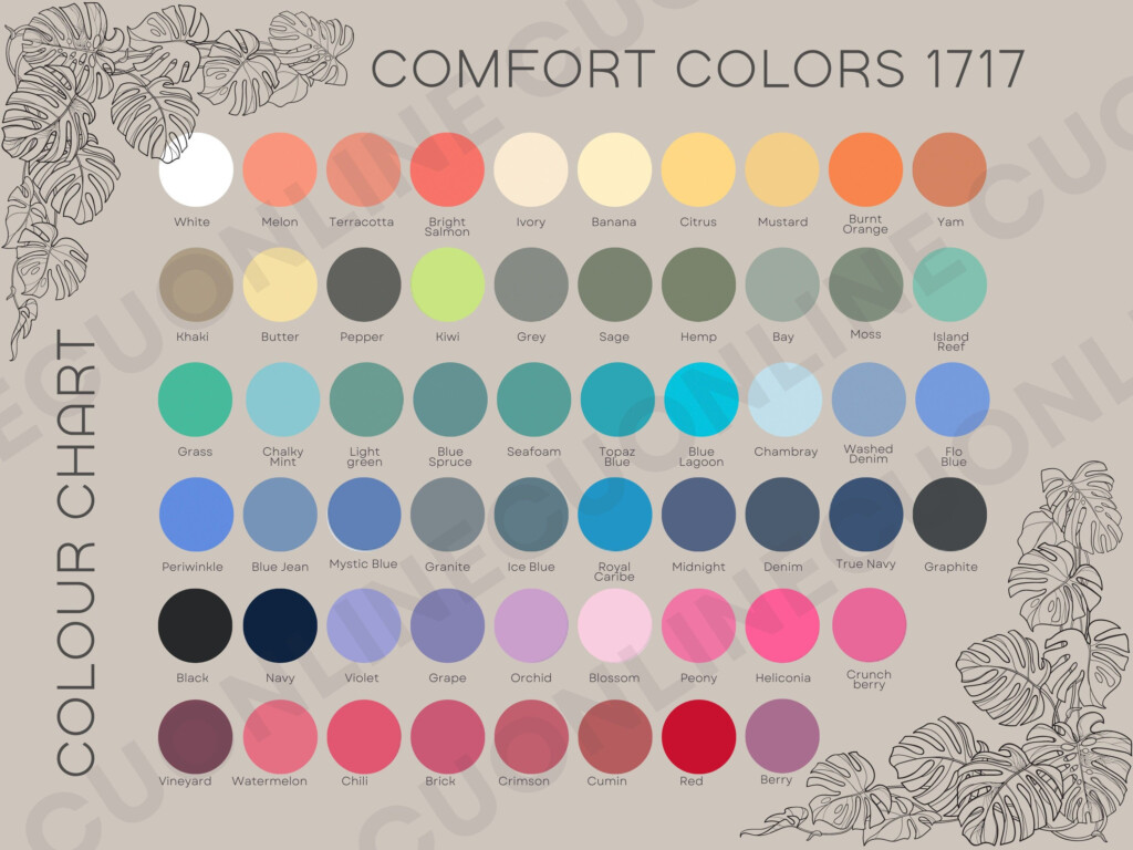 Comfort Colors 1717 Color Chart Tshirt Color Guide Comfort Colors 
