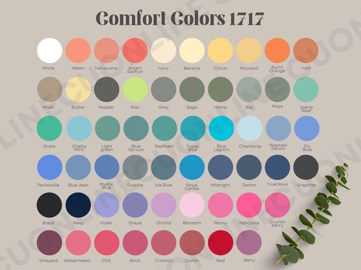 Comfort Colors 1717 Color Chart Tshirt Color Guide Comfort Colors 