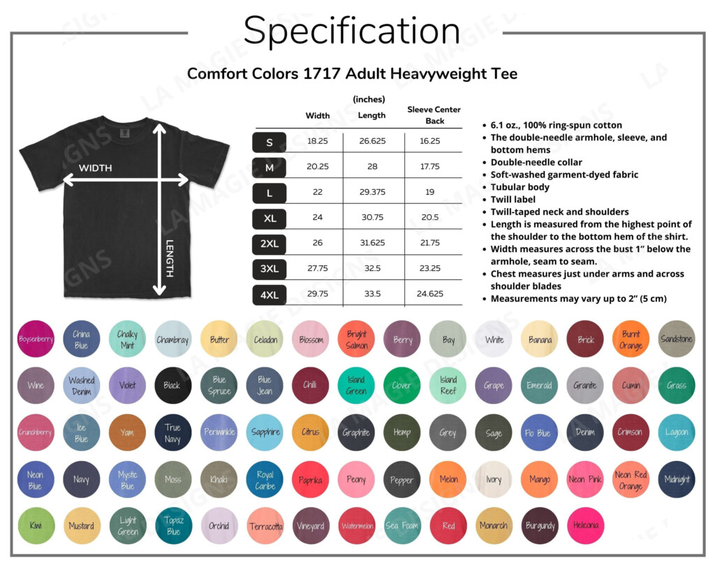 Comfort Colors 1717 Color Chartcomfort Color Color Chart 