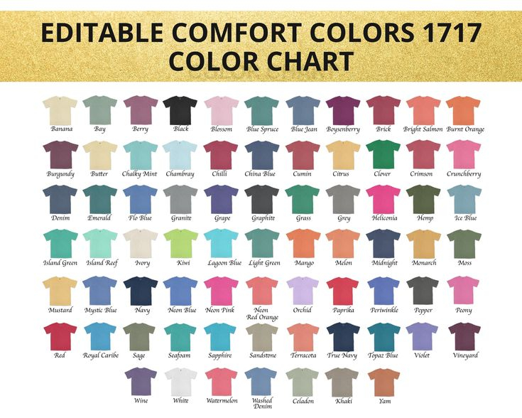 Comfort Colors 1717 Color Chartcomfort Color Color Chart 1717color 