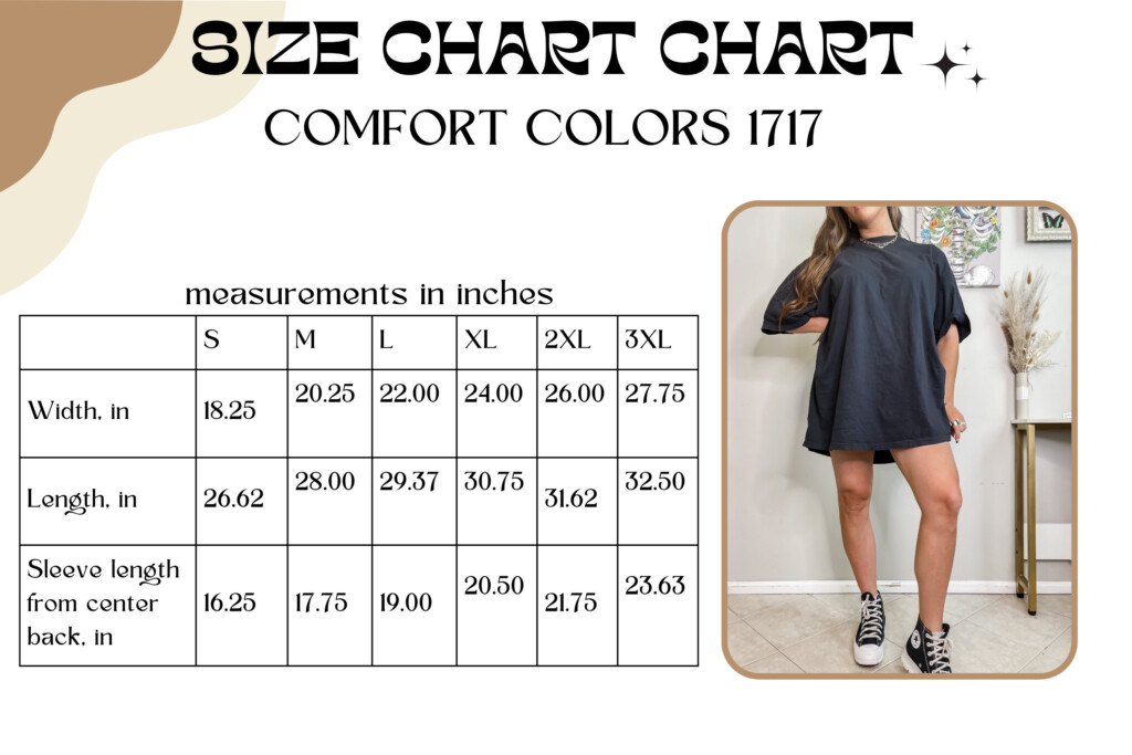 Comfort Colors 1717 Size Chart Comfort Colors Size Chart Etsy
