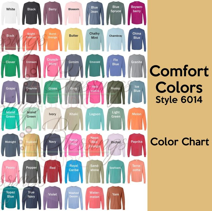 Comfort Colors 6014 Color Chart Digital File Garment dyed Heavyweight 