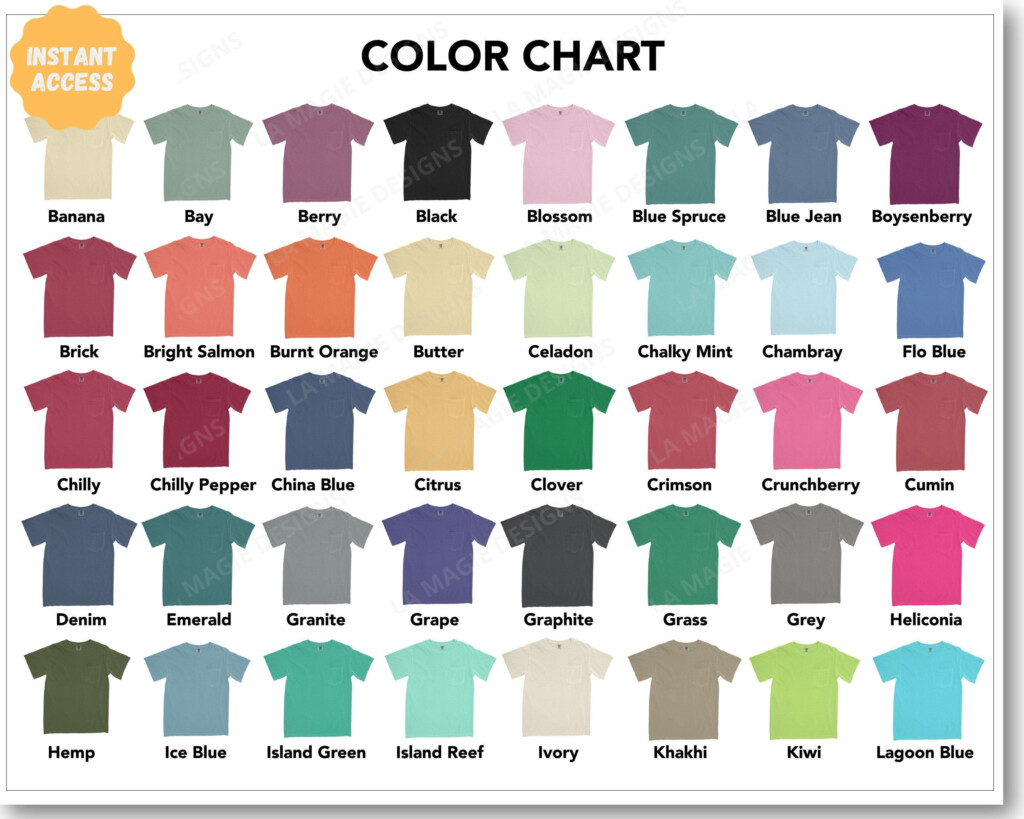 Comfort Colors 6030 Color Chart C6030 Garment dyed Heavyweight Pocket T 