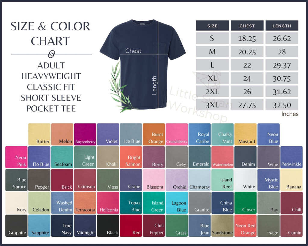 Comfort Colors 6030 Color Chart Comfort Colors 6030 Size And Color 