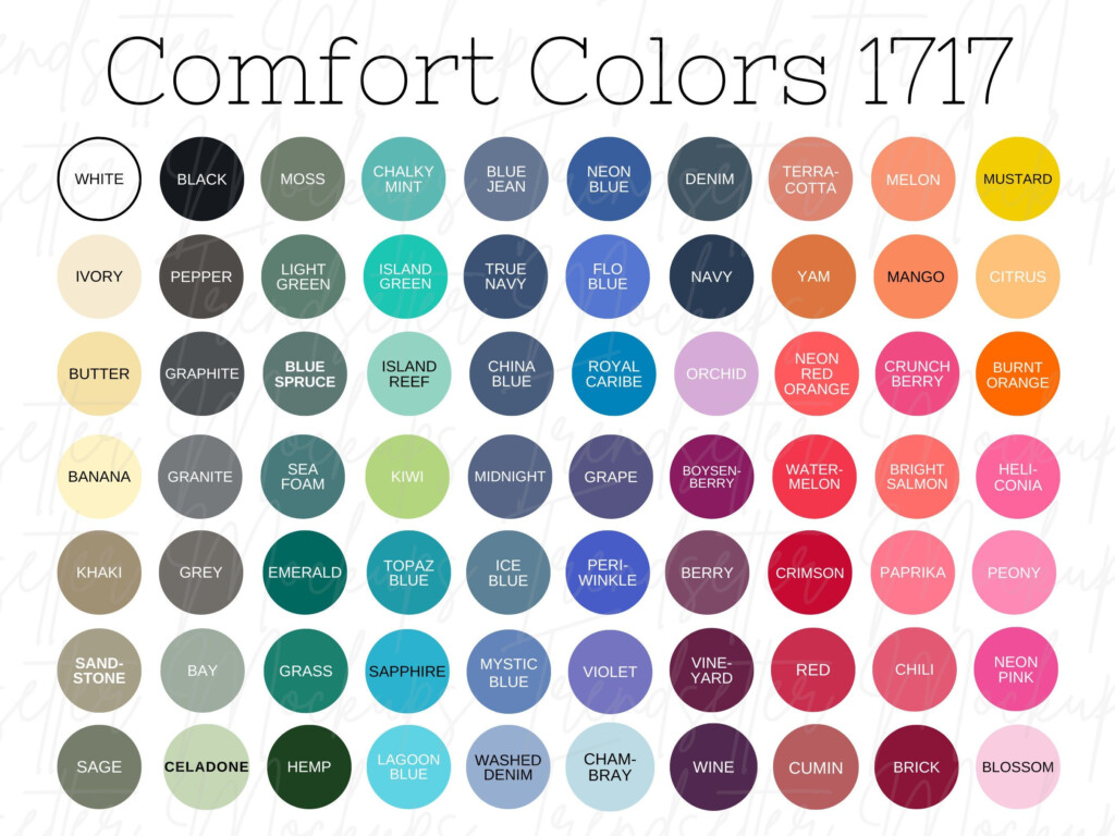 Comfort Colors C1717 Color Chart 1717 Comfort Colors Unisex Color Chart 