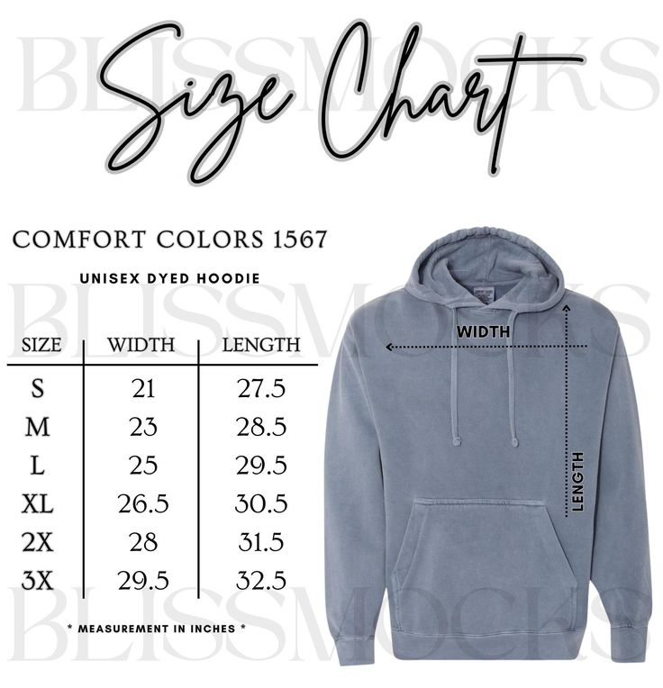 Comfort Colors Hoodie Size Chart 1567 Mockup Unisex Size Chart Size 