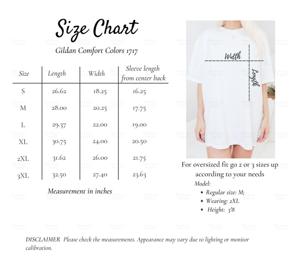 Comfort Colors Size Chart Comfort Colors Sizing Chart Oversized 