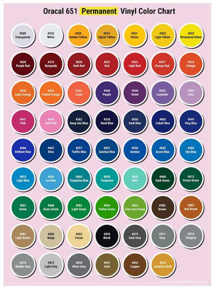 Cricut Vinyl Color Chart Kloptt