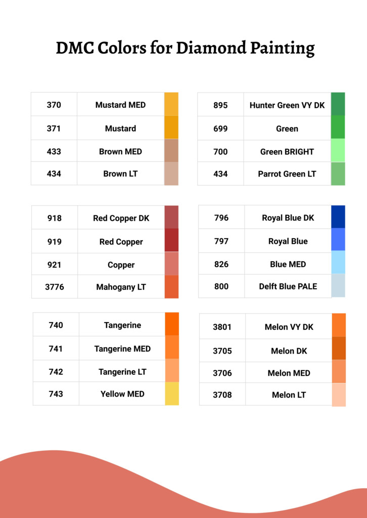 Diamond Painting DMC Color Chart In Illustrator PDF Download 