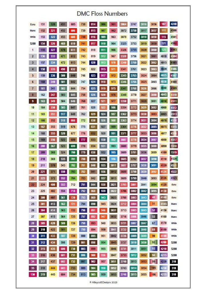 DMC Floss Number Color Chart PDF Download Etsy Tabella Dei Colori 