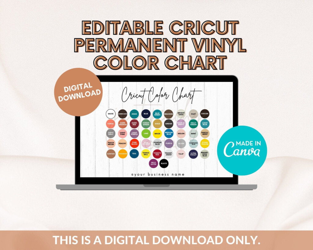 Editable Cricut Vinyl Color Chart Permanent Vinyl Color Chart Editable 