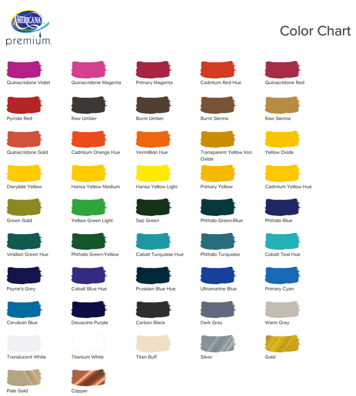 Exploring The Americana Paint Color Chart Paint Colors