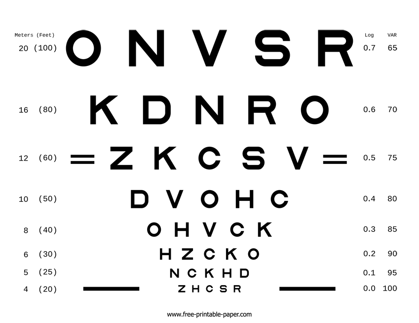 Eye Test Chart Free printable paper