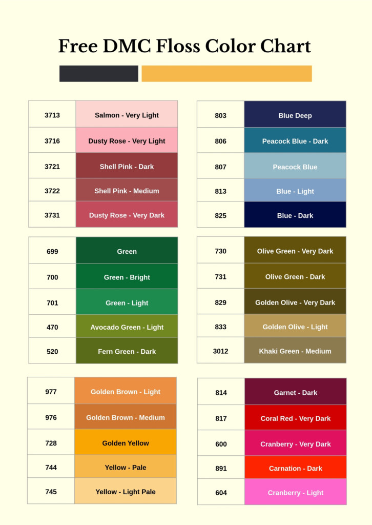 Free DMC Thread Color Chart Download In PDF Illustrator 40 OFF