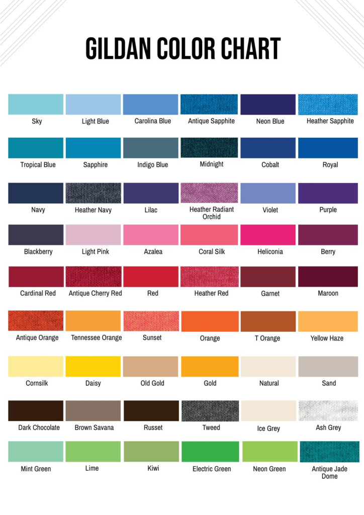 Free Gildan 64000 Color Chart Download In Word PDF Illustrator PSD 