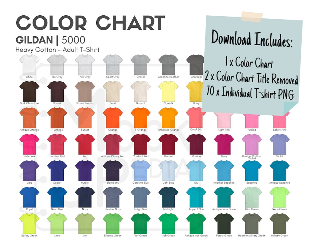 Gildan 5000 Adult T shirt Color Chart Gildan 5000 Heavy Etsy
