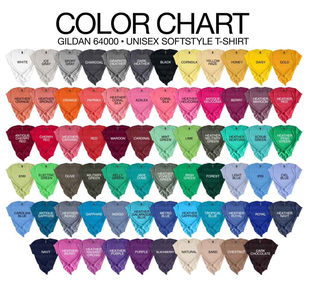 Gildan 64000 Color Chart 70 Colors Gildan Softstyle T shirt G640 Feat 