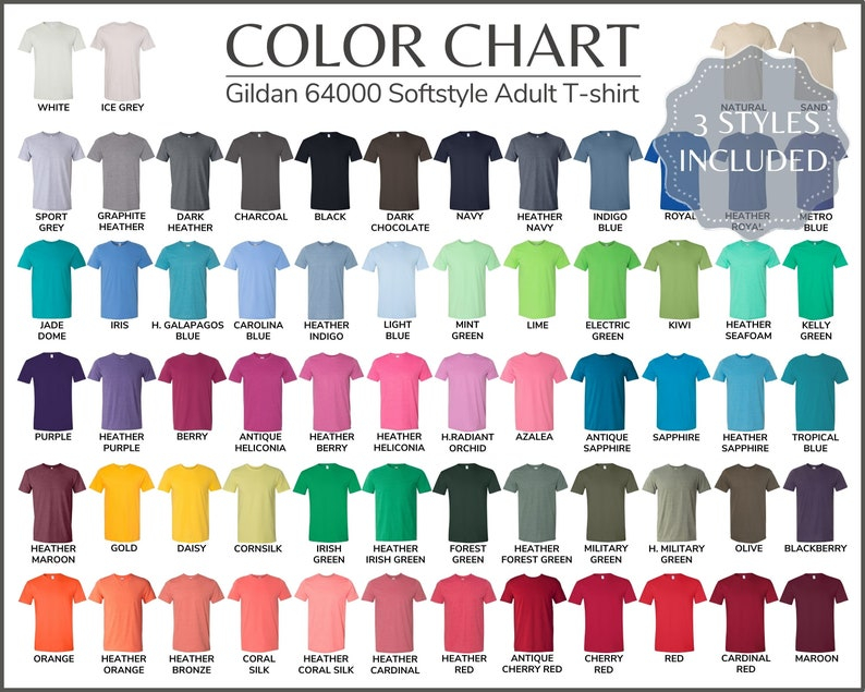 Gildan 64000 Color Chart Gildan G640 Every Color Mockups And Etsy