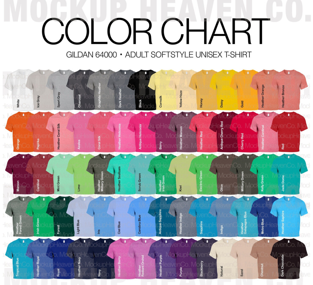 Gildan 64000 G640 Color Chart 2 Files 70 Colors T shirt Mockup Unisex 
