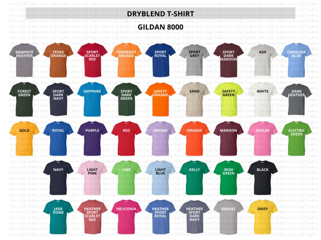 Gildan 8000 Size Chart Color Gildan 8000 Dryblend Tshirt Etsy