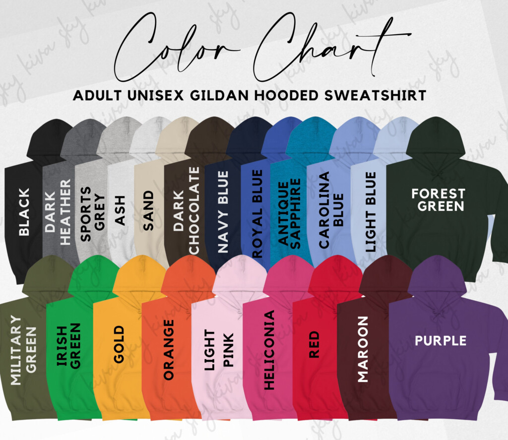 Gildan Hoodie Color Chart Gildan Sweatshirt Color Guide Gildan Color 