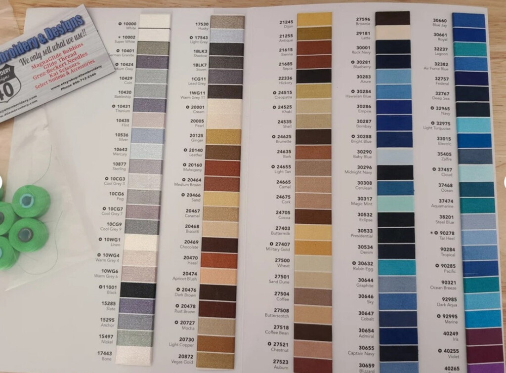 Glide Embroidery Thread Color Chart