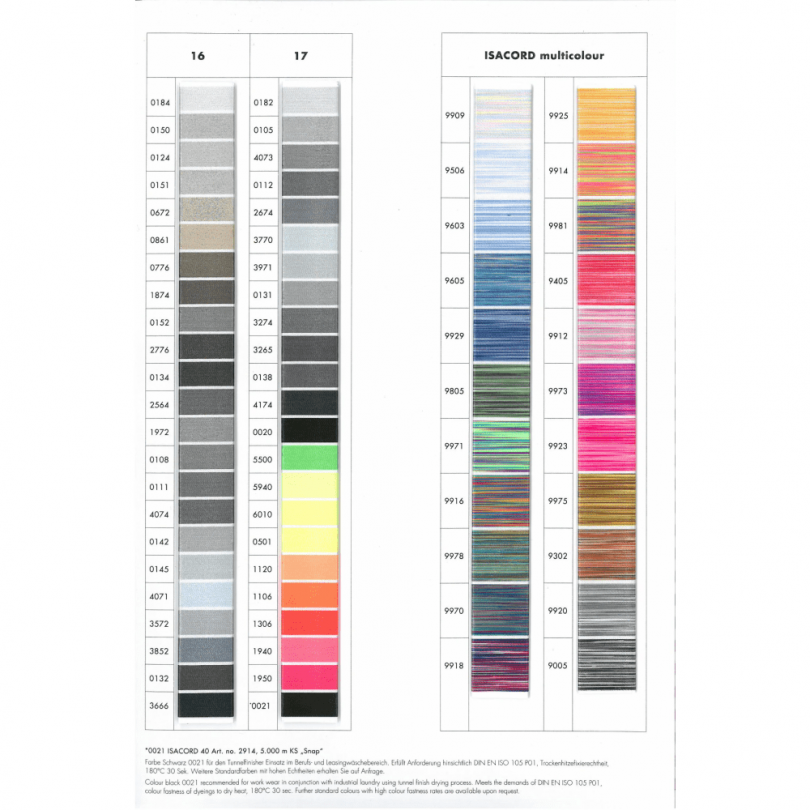 Isacord Embroidery Thread Color Chart