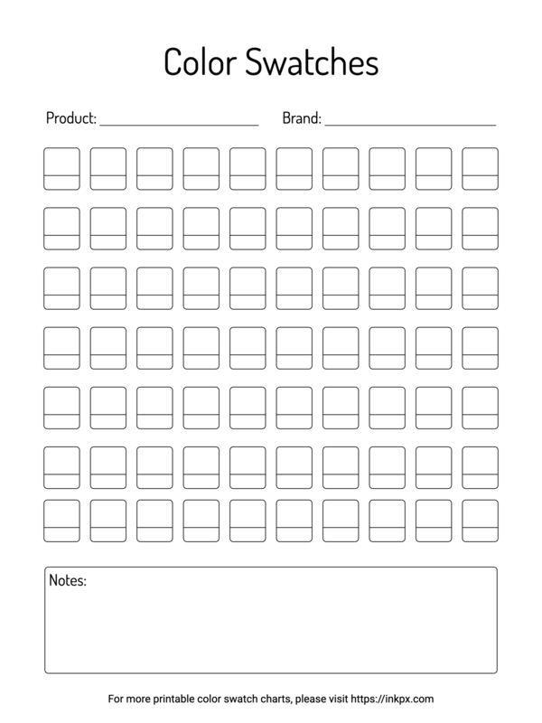 Printable Color Swatch Charts In PDF PNG And JPG Formats InkPx