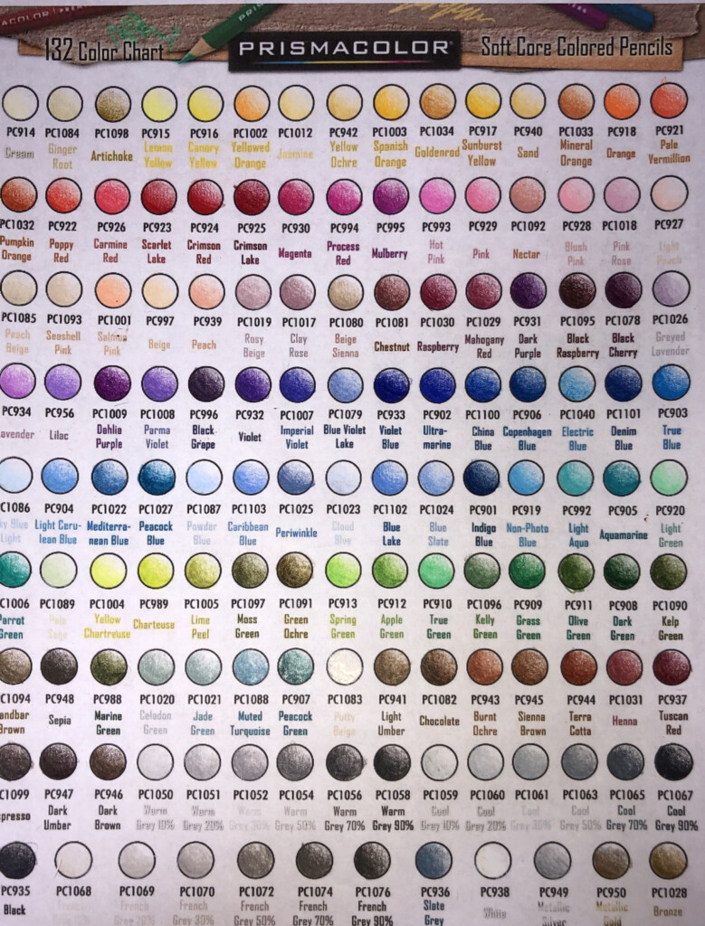 Prismacolor 132 Color Chart Printable