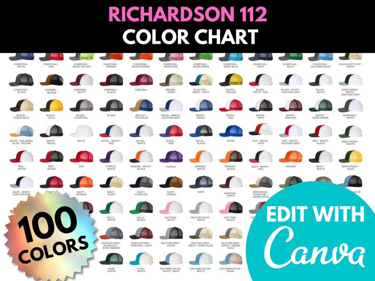 Richardson 112 Color Chart Color Swatches Cap Colors Overview 