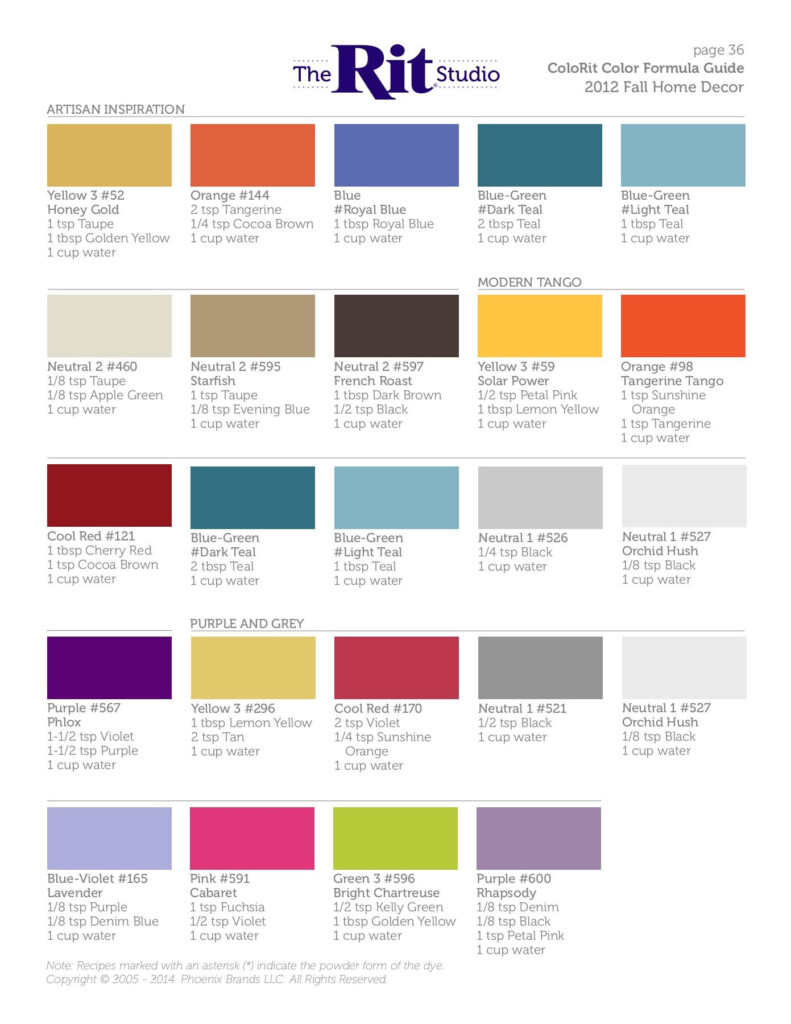 Rit Dye More Synthetic Dye Color Chart