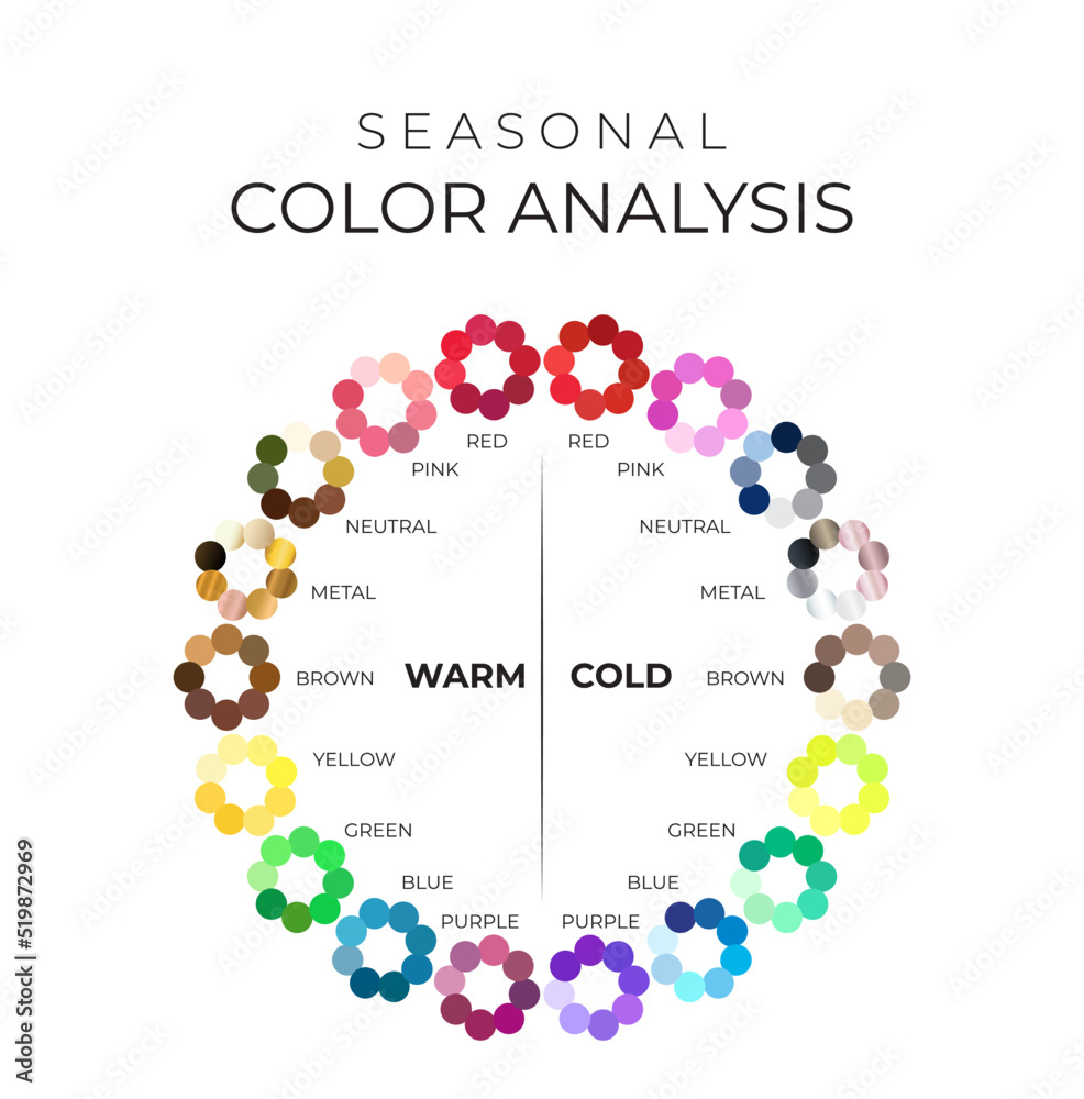 Seasonal Color Analysis Chart With Color Wheel Palette For Cold And 