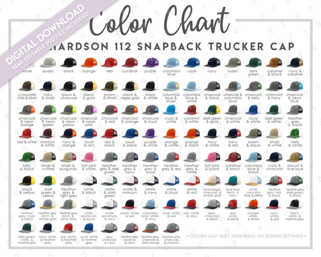 Semi editable Richardson 112 Color Chart Richardson Snapback Trucker 
