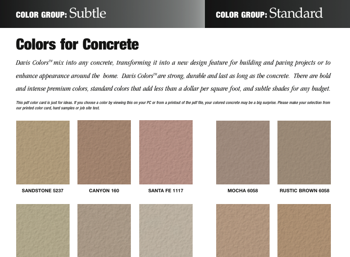 Single Concrete Color Card Davis Colors
